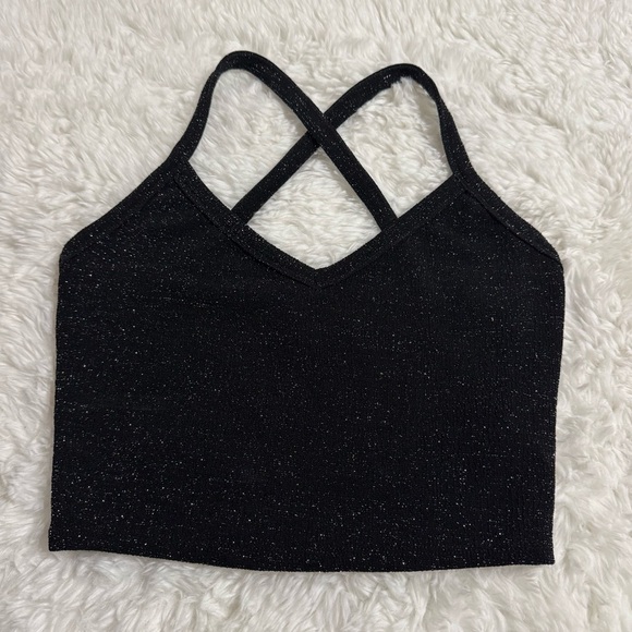Forever 21 Small Cropped Racerback Shimmer Top in Black - Picture 1 of 5